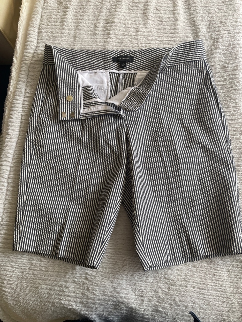 Ann Taylor Striped Black & White Seersucker Shorts